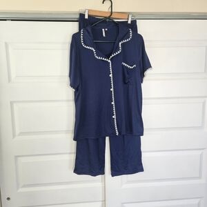 Lights Off Navy Blue & White Whipstitch Pajama Set - XL